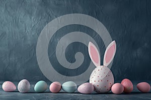 Happy easter 3d rendering service Eggs Easter egg dye Basket. White easter lobelia Bunny Furry. Lop background wallpaper