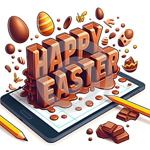 Happy Easter 3D text effect - cartoon style 3D premium cholate color