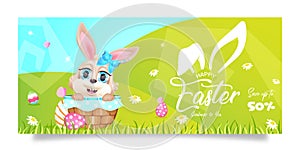 Happy Easter 50 percent sales banner flat vector template