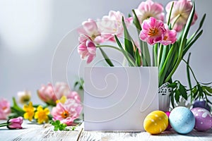 Happy easter abstract Eggs Easter Goodness Basket. White pollination Bunny Fantasy Illustration. Religious observance background