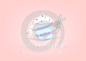 Happy Easter, adorable rabbit and friend, celebration party, fancy egg desserts, decorate greeting card, cute poster vector