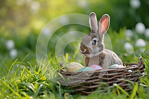 Happy easter al fresco Eggs Serene Basket. White Happiness Bunny bunch. illustration blog background wallpaper