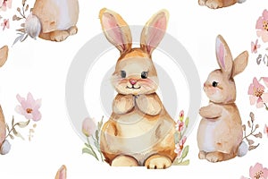 Happy easter Animated Illustration Eggs Rejoice Basket. White Text area Bunny rose mist. iconic background wallpaper