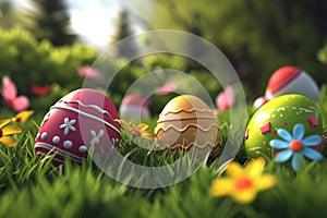 Happy easter aster Eggs Frolic Basket. White multicolored Bunny Easter fest. Chick background wallpaper