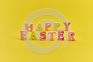 Happy Easter background, creative greetings. Lettering from wooden letters