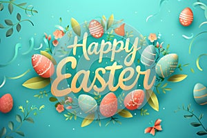 Happy Easter Background Image: Download This Light Blue Design with Colorful Eggs