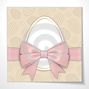 Happy Easter background, pastel textured eggs. Gold decoration paper frame. Greeting Easter 3D card. Border template