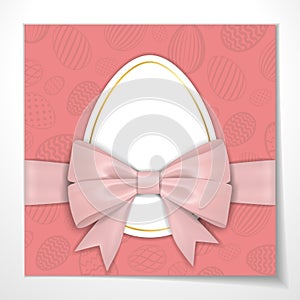 Happy Easter background, pastel textured eggs. Gold decoration paper frame. Greeting Easter 3D card. Border template