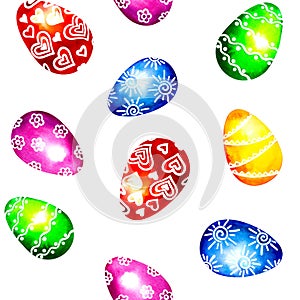 Happy Easter background. Seamless pattern. Painted colorful eggs.