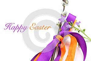 Happy easter background whit bellflower and ladybug