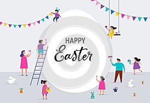 Happy Easter banner with families and kids