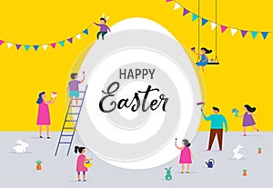 Happy Easter banner with families and kids