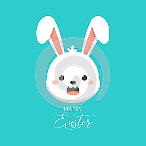Happy Easter banner, poster, greeting card. Cute easter design with bunny head, and typography in cartoon style