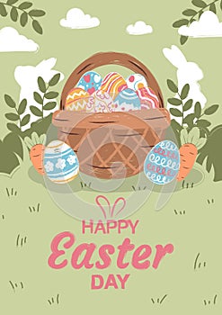 Happy Easter banner, poster, greeting card. Watercolor style