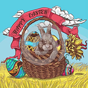 happy easter basket. Vector illustration decorative design