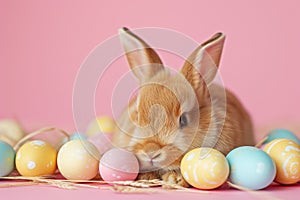 Happy easter birds Eggs Uplift Basket. White Charming Bunny pistachio. Digital Card background wallpaper