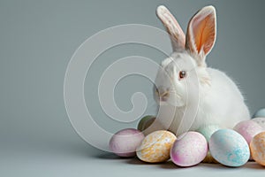 Happy easter bloom Eggs Charming Basket. White Jade Bunny rose shadow. Inspirational background wallpaper