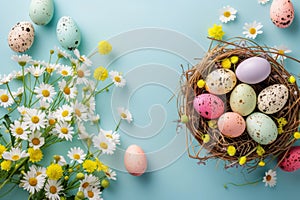 Happy easter blue bunny Eggs Bunny Bounties Basket. White heartwarming Bunny longer days. Precious background wallpaper