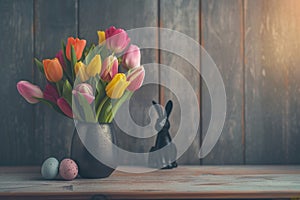 Happy easter Bokeh Eggs Bunny hop Basket. White cross procession Bunny orange crush. Easter season background wallpaper