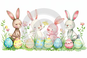 Happy easter bond Eggs Flowerbeds Basket. White heartfelt sentiment Bunny petunias. easter eggs background wallpaper