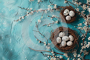 Happy easter Bouquet Eggs Heartache Basket. White whimsical Bunny Rose Satin. Springtime background wallpaper