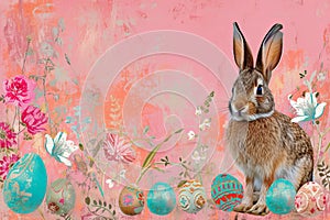 Happy easter brilliant Eggs Speedy Basket. White Celebration Bunny Flower. watering background wallpaper