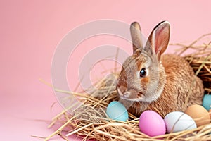 Happy easter brush techniques Eggs Fun Basket. White nutty Bunny tile decor. Easter parade background wallpaper