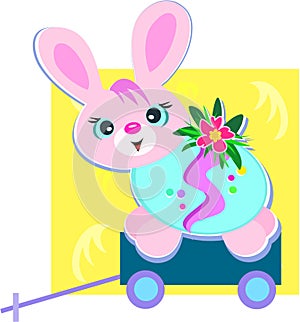 Happy Easter Bunny on a Cart