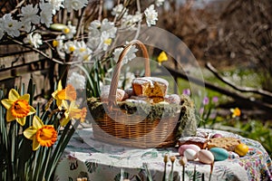 Happy easter bunny dance Eggs Safeguarded Easter Finds Basket. White easter window clings Bunny Typing area. violets background