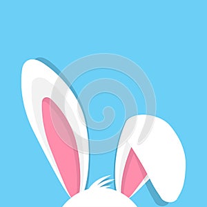 Happy Easter with bunny ears On blue Background
