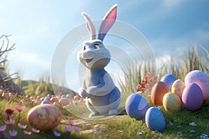 Happy Easter bunny with Easter Eggs - Generated by AI