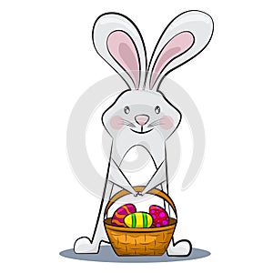 Happy easter bunny with easter egg basket vector cartoon illustration