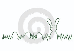 Happy Easter Bunny and eggs in the grass. Easter Egg Hunt theme.