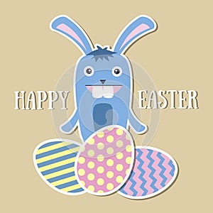 Vector Easter card with Easter eggs and Easter bunny. Scrapbook paper cut elements