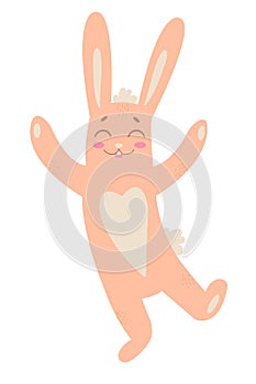 Happy Easter bunny rabbit cartoon character isolated on white background. Trendy Easter design. Flat vector illustration