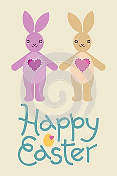 Happy Easter Bunny. Rabbit character Vector illustration for Easter greeting card, invitation with cute toy rabbits.