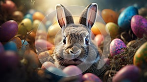 Happy Easter, bunny, rabbit, colored eggs, grass, Christian holiday, the Resurrection of Jesus Christ, traditional