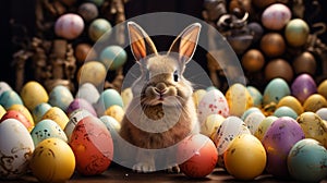 Happy Easter, bunny, rabbit, colored eggs, grass, Christian holiday, the Resurrection of Jesus Christ, traditional