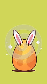 Happy easter bunny rabbit ears in egg sticker spring holiday concept vertical greeting card