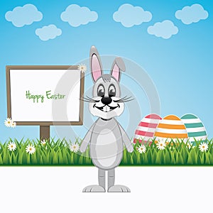 Happy easter bunny sign board colorful eggs