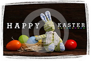 Happy Easter Bunny Toy Raffia Nest Painted Eggs