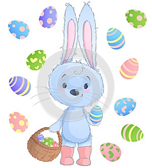 Happy Easter Bunny. Vector illustration clipart set