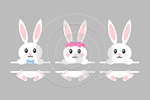 Happy easter bunny - vector illustration. Cute bunny split monogram. White rabbit isolated. Cartoon