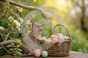 Happy easter business card Eggs Pastel sky blue Basket. White salvation Bunny burgundy. posy background wallpaper