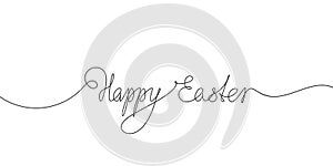 Happy Easter calligraphic hand lettering Continuous one line drawing, Text made of thin line. Vector minimalist illustration