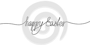 Happy Easter calligraphic handwritten inscription Continuous one line drawing, Text made of thin line. Vector minimalist