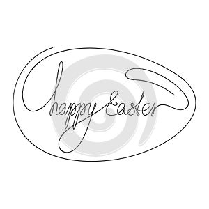 Happy Easter calligraphic lettering in egg Continuous one line drawing, Handwritten inscription text made of thin line
