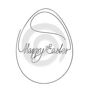 Happy Easter calligraphic lettering in egg Continuous one line drawing, Handwritten inscription text made of thin line