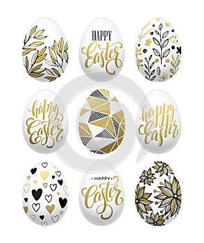 Happy easter. Calligraphic lettering egg golden effect. Vector illustration