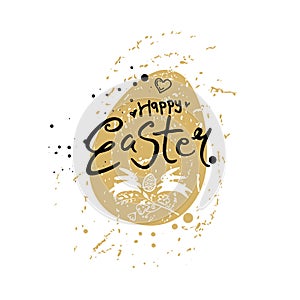 Happy Easter. Calligraphic logo hand drawn with ink brush. photo